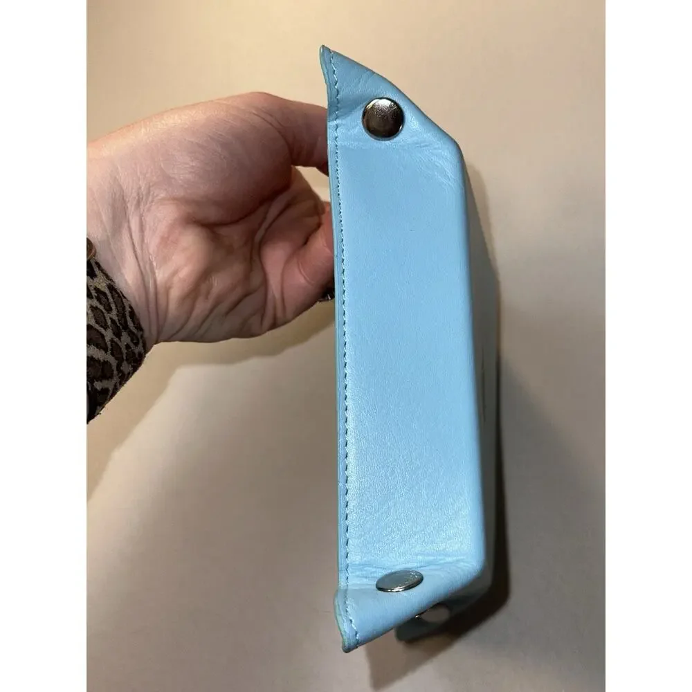 rowallan of scotland Sky Blue Leather Valet Tray For Jewelry Keys Wallet Etc